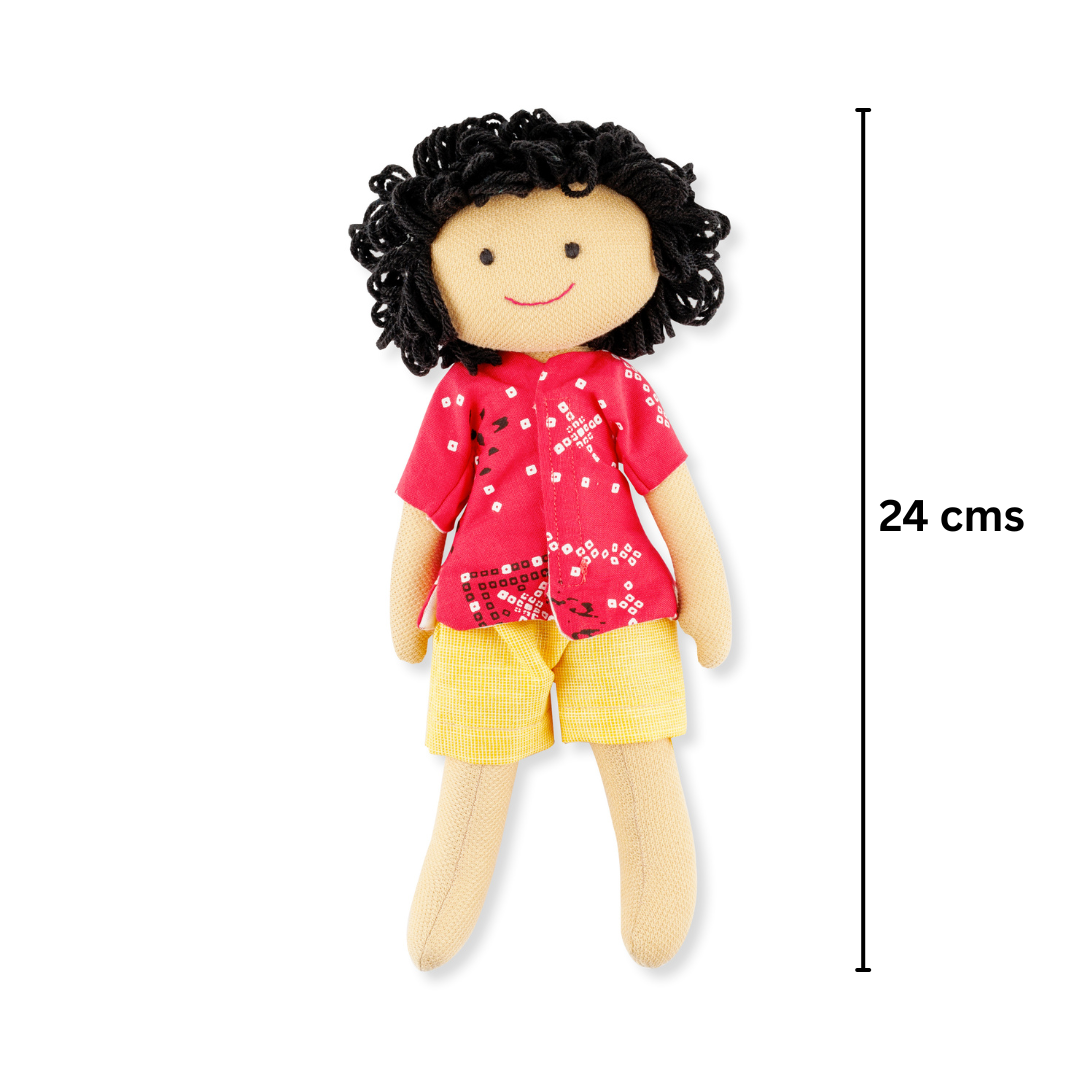 Veer Handmade Cloth Doll - Orange and Yellow Shorts - Image 5