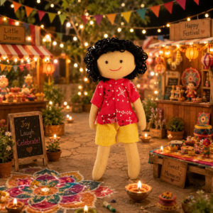 Veer Handmade Cloth Doll - Orange and Yellow Shorts