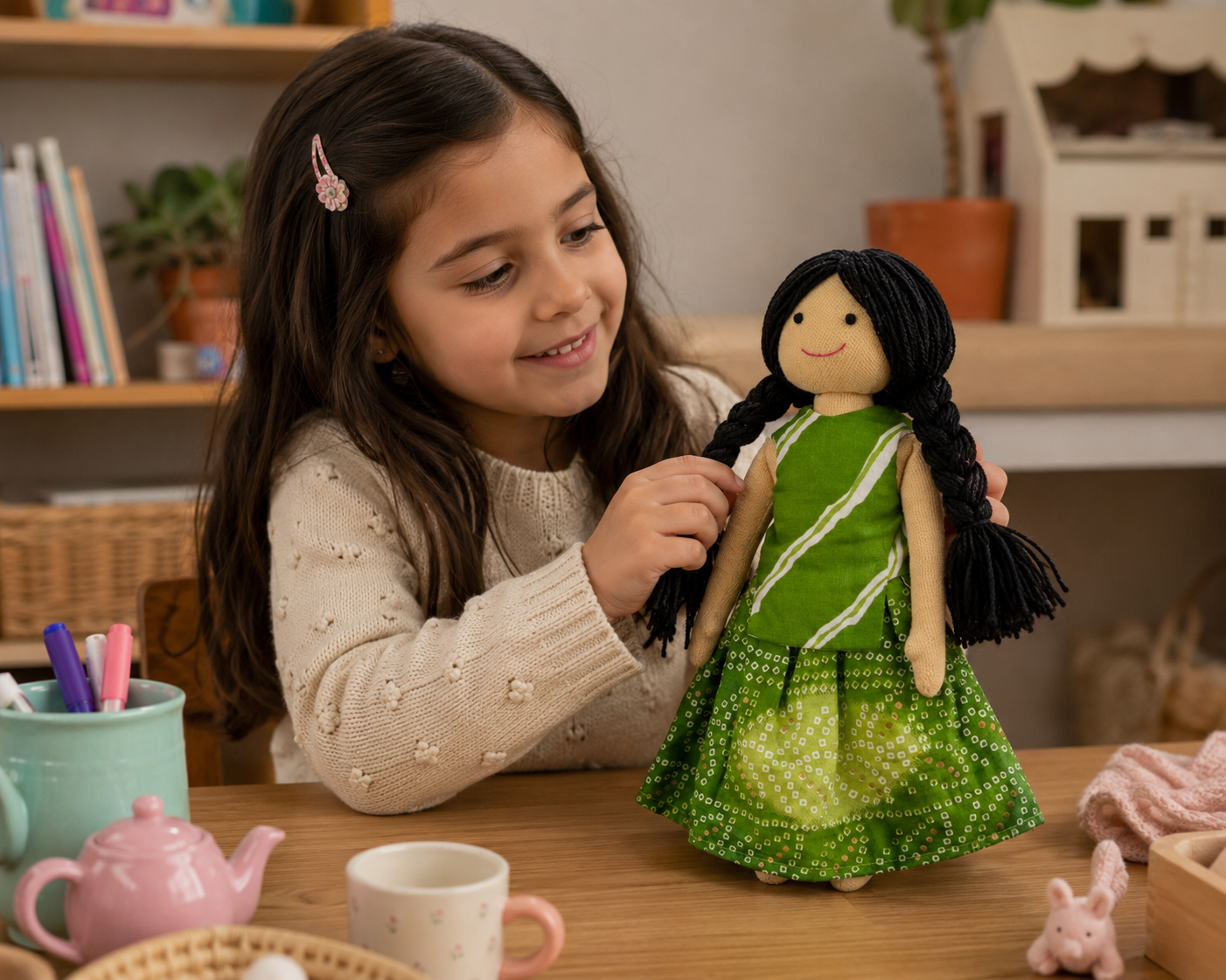 Tara Handmade Cloth Doll - Green - Image 4