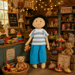 Veer Handmade Cloth Doll - Blue stripe shirt and blue Shorts