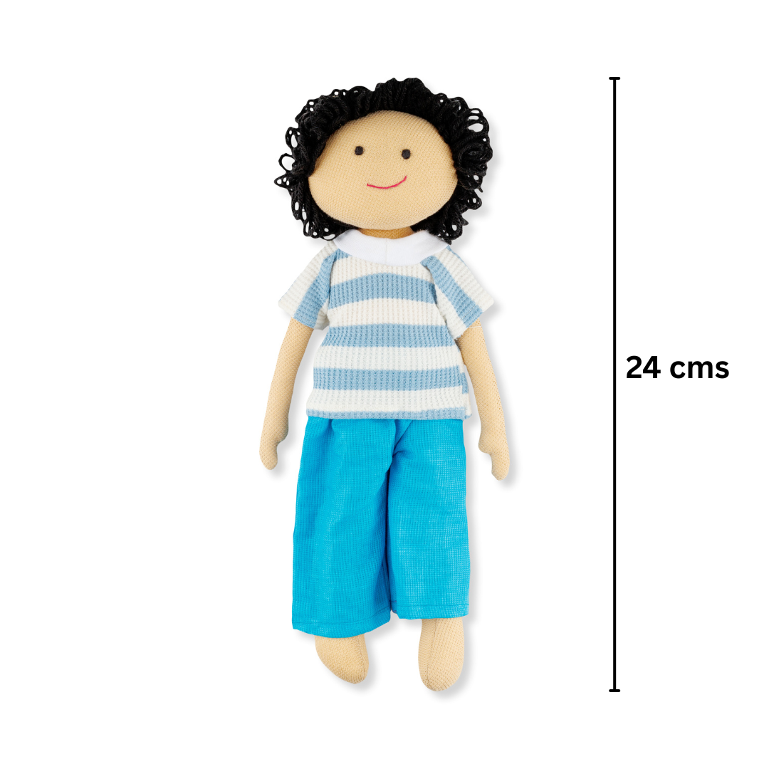 Veer Handmade Cloth Doll - Blue stripe shirt and blue Shorts - Image 5
